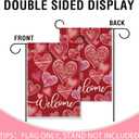 Artofy Welcome Valentines Day Small Decorative Garden Flag, Red Love Heart Yard Lawn Outside Decor, Anniversary Wedding Burlap Outdoor Home Decoration Double Sided 12 x 18