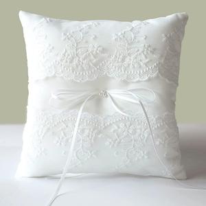 Wedding Ring Pillow, Lace Pearl Ivory Ring Bearer Cushion for Wedding Party