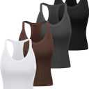 Womens Ribbed Workout Tank Top with Racerback Summer V Neck Seamless Crop Camisole for Sport S