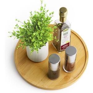 Lazy Susan Organizer Homerays 10 Inch Non-Skid Bamboo Lazy Susan for Kitchen Rotating Spice Rack for Kitchen Cabinet, Wood Turntable for Kitchen Countertop Organizer