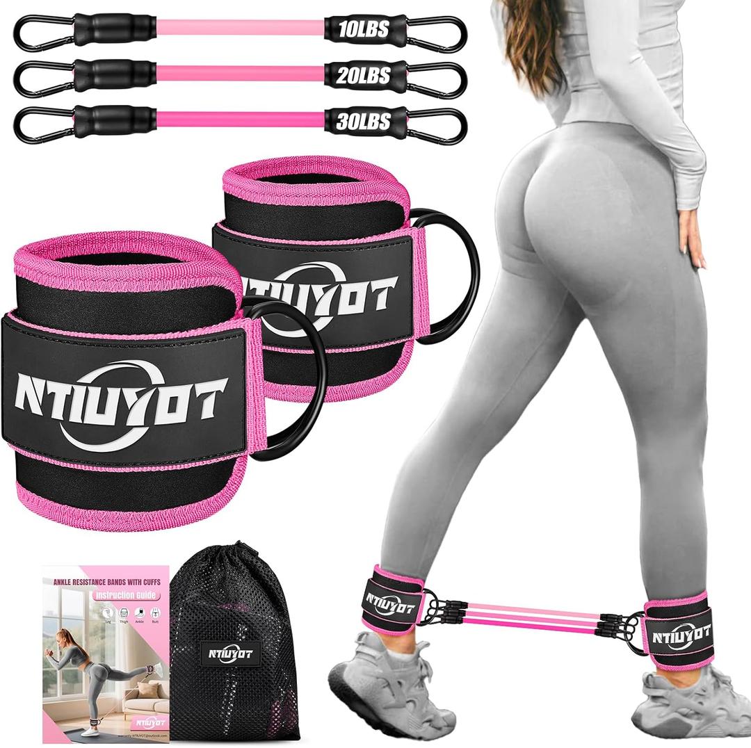 Ankle Resistance Bands with Cuffs, Workout Sets for Women, Resistance Bands for Working Out, Exercise Band for Leg Booty, Home Gym Workout Equipment, Ankle Weights Fitness Band Set (Pink)