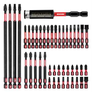 GEINXURN Impact Tough Magnetic Mixed 40Pack Insert Driver Bits, S2 Alloy Steel Screwdriver Power Bits Set with 1Pcs Impact Magnetic Bit Holder