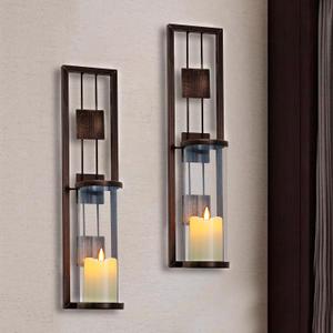 Shelving Solution Wall Sconce Candle Holder Metal Wall Decorations for Living Room, Bathroom, Dining Room, Set of 2, Bronze, 3.9"L x 3.1"W x 15.7"H