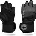 Harbinger Pro Wristwrap Gloves 3.0 - Enhanced Grip, Superior Wrist Support, Breathable 4-Way Stretch Lycra, Durable Leather Palm, Half-Finger Design for Weightlifting, Fitness Training, Women's (Carbon)