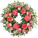 Vlorart 24 Inch Spring Summer Wreath Peony Wreath for Front Door with Pink Tulip, Eucalyptus Leaves, White Berries for Indoor Outdoor Wall Festival Home Farmhouse Wedding Decor