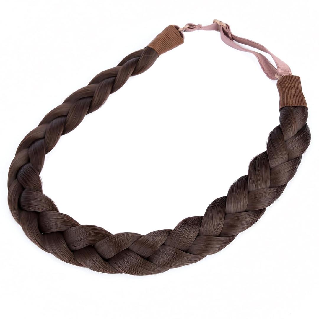 DIGUAN Synthetic Hair Braided Headband Classic Chunky Wide Plaited Braids Elastic Stretch Hairpiece Women Girl Beauty accessory, 55g aHairBeauty (Chocolate)
