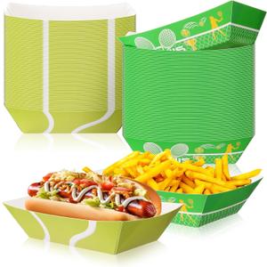 Baderke 100 Pcs 2lb Tennis Party Supplies Paper Food Trays, Disposable Serving Trays Kraft Paper Boat for Tacos Concession for Birthday Tennis Balls Sports Themed Party Favors