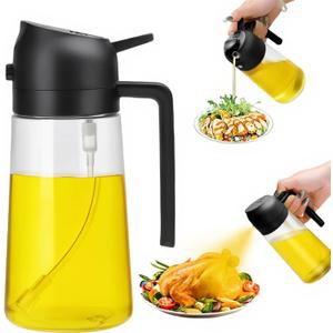 Aovdy 16oz/470ml Glass Olive Oil Sprayer for Cooking - 2 in 1 Olive Oil Dispenser Bottle Spray and Pour for Kitchen Gadgets Cooking Air Fryer Salad BBQ (Black)