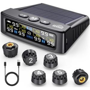 GEARGO Tire Pressure Monitoring System, Real-time Solar Wireless TPMS with 6 Tire Pressure Sensor, Digital LCD Display, Auto Security Alarm for RV SUV MPV Truck Sedan
