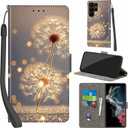 Case Wallet for Samsung Galaxy S23 Ultra, with [3 Card Slots], Kickstand Magnetic Closure PU Leather Shockproof Protective Flip Cover 6.8" 2023, Golden Dandelion