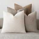 18x18 Chenille Throw Pillow Covers, Pack of 4, Neutral Beige/Coffee Series