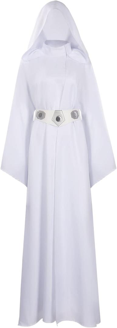 Womens Princess Costume Dress Robe Pricess Cosplay Cloak Outfit Halloween Outfits for Adults (XX-Large, White)