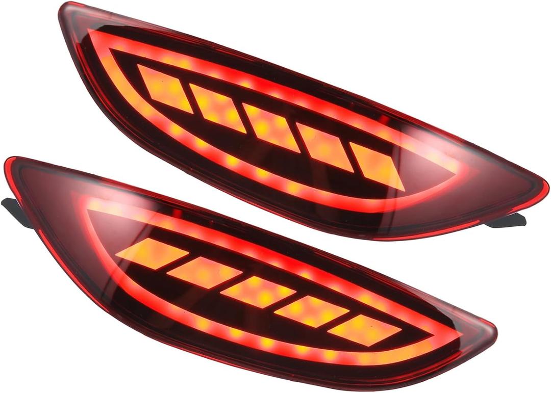 Motoforti Rear Bumper Reflector LED Fog Brake Tail Turn Signal Light Red Yellow for Hyundai Accent 2012-2017 Plastic Red Lens (Set of 2) Long-Lasting
