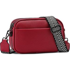 GAEKEAO Small Crossbody Bags for Women Vegan Leather Wide Strap Trendy Design Camera Bag Purse Shoulder Handbag Travel (Bright Red)