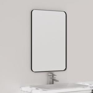 Black Metal Framed Bathroom Mirror for Wall, 16 x 24 Inch Rounded Rectangle Matte Black Bathroom Vanity Mirror Farmhouse, 1/4-inch Shatterproof Glass | Ultra-Flush Hanging