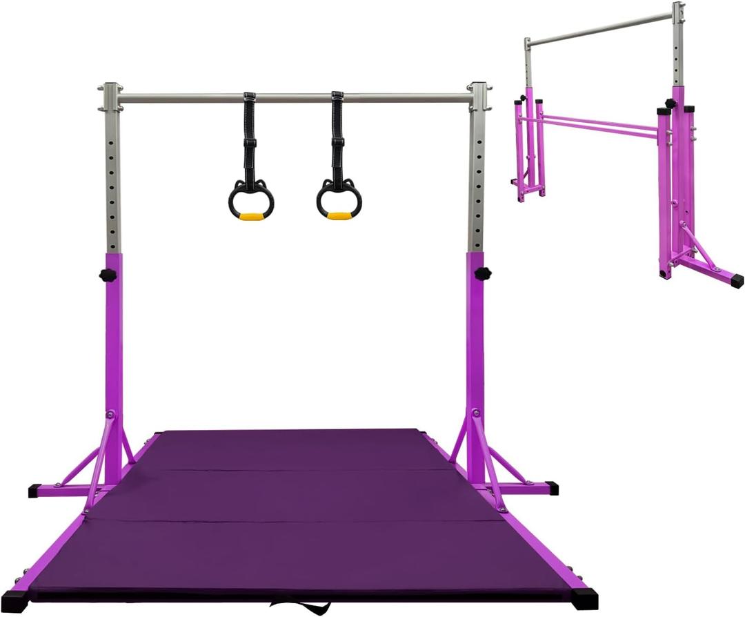 Gymnastics Kip Bar for Home Indoor Training,Horizontal Bar for Kids Girls Junior,Adjustable Arms from 3' - 5' Gym Equipment,1-4 Levels,300lbs Weight Capacity (VIOLET)