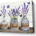 Parylore Farmhouse Bathroom Decor Wall Art Purple Lavender Picture Wall Decor Rustic Lavender In Mason Jar Painting Framed Modern Artwork For Living Room Bedroom Bathroom Office Home Decor 16x20 In