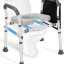 Raised Toilet Seat with Handles, Toilet Seat Riser for Seniors with Adjustable Height & Width, 500LBS Handicap Elevated Toilet Seat with Arms for Elderly, Pregnant, Fit Any Toilet (Lightgrey)