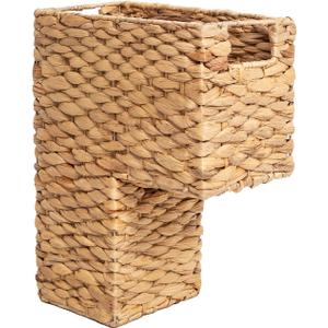 YAHUAN Stair Basket with Handles, Woven Water Hyacinth Stair Baskets for Carpeted Stairs, Stair Storage Basket Staircase Basket for Wooden Stairs (Water Hyacinth), 12.99"D x 15.75"W x 6.89"H