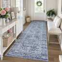 KUTA Vintage Washable Rug Runners 3x10, Blue Non-Slip Kitchen Hallway Long Rugs 10ft with Rubber Backing, Printed Modern Soft Carpet for Entryway Indoor Dining Room (3' x 10' (Runner), Blue Floral)