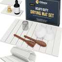 Oleex 3-Pack Stone Dish Drying Mat Set Includes 1 Large 24”x16” & 2 Small 4”x9” for Kitchen Counter-Collapsible Diatomaceous Earth Pad Absorbs Water & Dries Dishes Fast, Non-slip, Odor-Resistant Mats