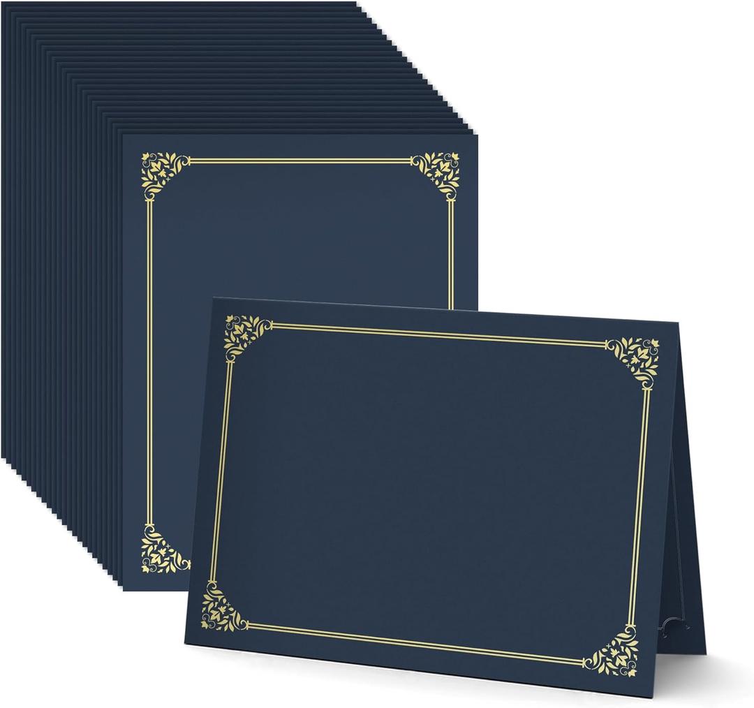 BELLE KR Blue Certificate Holders 8.5 x 11, 50 Pcs - Diploma Cover Can be Used as Award Certificate Covers with Gold Foil Border for Letter Size 8.5" x 11" Certificates, Cardstock and Documents