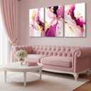 3 Pcs Pink Gold Canvas Wall art Modern Abstract Geometric Luxury Fluid Blush Marble Painting Pictures Wall Decor Posters Print Artwork for Living Room Office Bathroom Bedroom Home Decoration