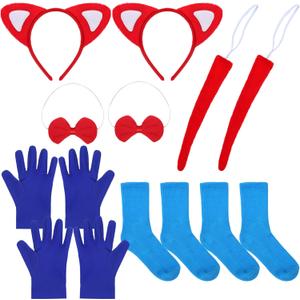 10 Pcs 2 Sets Fox Costume Accessories Kit Includes Fox Ears Headband Bow Tie Gloves Socks and Tail World Book Day Party Dress up Animal Cosplay in Sock Costume Kit