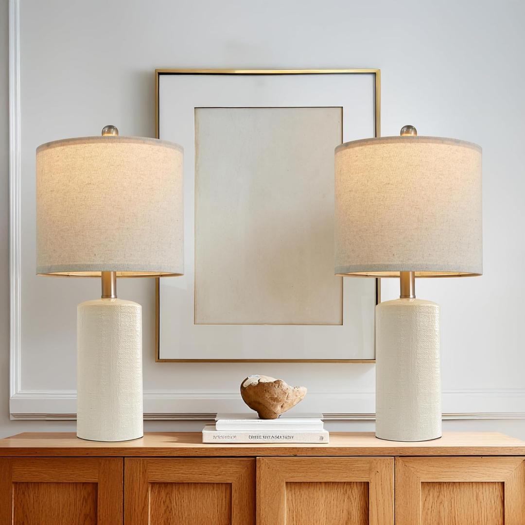 G-SAFAVA 20.25'' Ceramic Table Lamps Set of 2 Small Farmhouse Bedside lamp Creamy White Modern Nightstand End Table Lamps for Living Room Bedroom Study Office