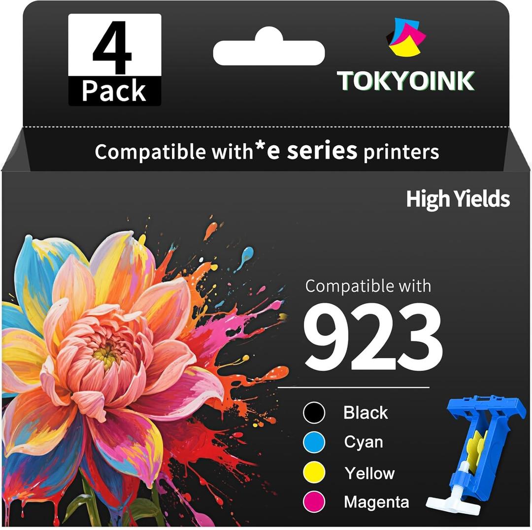 TOKYOINK 923 Ink Cartridges Combo Pack Replacement for HP 923 HP923 Ink Cartridge Work for OfficeJet Pro 8120 8122 8122e 8123 8124 8125 8130 8132 8134 8135e 8138e 8139e Printer Without Chip (4 Pack)