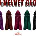 Cape for Kids, Boys and Girls Velvet Cloak with Hood, Halloween Costume Cape, Masquerade, Witch, Wizard (M/31.5inch,Fit for 5-7Years, Green)