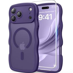 Amazon.com: DOMAVER for iPhone 17 Pro Max Case for Women, 1X Screen Protector+1X Wrist Strap, [Compatible with MagSafe] [Full Camera Protection] Cute Wave Matte Phone Case for iPhone 17 Pro Max, Deep Purple : Cell Phones & Accessories