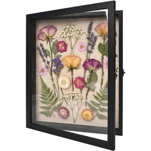 Shadow Box Frame13×16 Display Case with Linen Back, Real Glass Window Door with Hinge, Memorabilia Medals Wedding Bouquet Collections Picture Frame Memory Box for Keepsakes