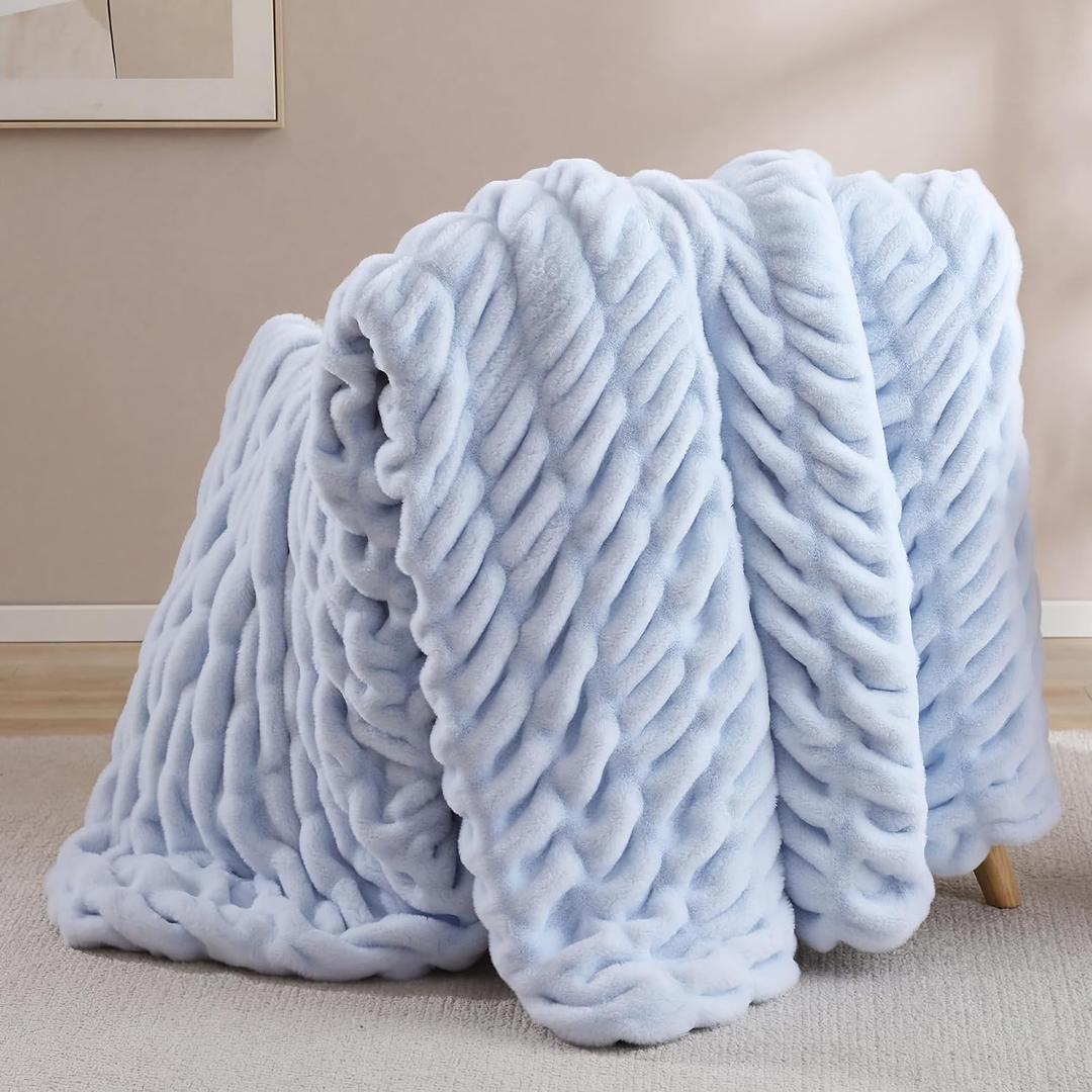 Smoofy Light Blue Throw Blanket for Couch Luxury Faux Rabbit Fur Blanket, Ultra Soft Fluffy Plush Fuzzy, Lightweight Warm Cozy Blanket for Bed Sofa, Aesthetic Room Decor Gift for Women 50"x60"
