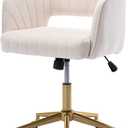 Nrizc Velvet Office Desk Chair, Upholstered Home Office Desk Chairs with Adjustable Swivel Wheels, Ergonomic Office Chair for Living Room, Bedroom, Office, Vanity Study (Beige)