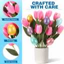 Canlierr Easter Decoration Artificial Easter Tulip and Egg in Pot 12" Tall Potted Spring Tulip Flower Decor for Table Centerpiece Mantel Party Gift(Pink)
