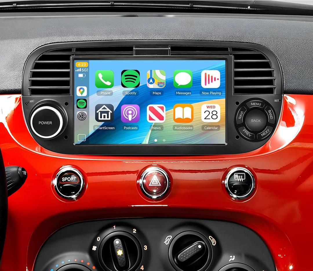 for Fiat 500 2007-2015 [2+64G] Android Car Stereo WiFi Wireless Carplay Wireless Android Auto,7" HD Touch Screen GPS Navigation/Mirror Link/Bluetooth,FM/RDS OBD2 for Fiat 500 Car Radio