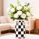 Checkerboard Ceramic Vase - Porcelain Black and White Checkered Decorative Vases for Home Decor,Elegant Flower&Pampas Grass for Centerpieces,Thanksgiving/Halloween for Living Room Kitchen