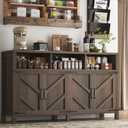 knoworld Buffet Sideboard with Storage Farmhouse with 4 Doors, 55'' Large Kitchen Storage Cabinet Wood Coffee Bar Cabinet Buffet Table with Shelves for Kitchen, Dining Room, Entryway (Brown, 55in)