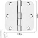 12 Pack Rounded Door Hinges 3.5 Inch 5/8" Radius Polished Chrome Hinges for Interior Doors Bedroom House Standard 3 1/2 Inch Door Hinges Hardware Bulk Hinge Wooden Door Parts Home Upgrades Decor