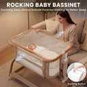 3 in 1 Baby Bassinet,Rocking Bassinets Bedside Sleeper with 6 Adjustable Heights,Breathable Full-Mesh,Comfortable Mattress & Lockable Wheels,Stable Rolling Portable Crib for Newborns(Beige) | Breathable Full-Mesh, Wood Grain Design, V-Shaped Structure