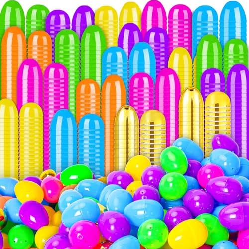 MGparty 210 Pack Easter Eggs Empty 2.3" Plastic Bright Colors Eggs with Golden Eggs for Easter Egg Hunt Party Favors Basket Stuffers Fillers
