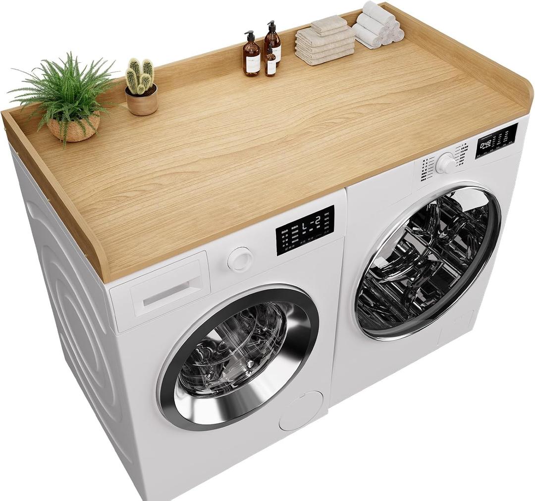 Washer Dryer Countertop 27.5 x 54 Inch Washer and Dryer Countertop for Laundry Room Organization with Edge Wooden Laundry Topper with Non-Slip Pad, Oak