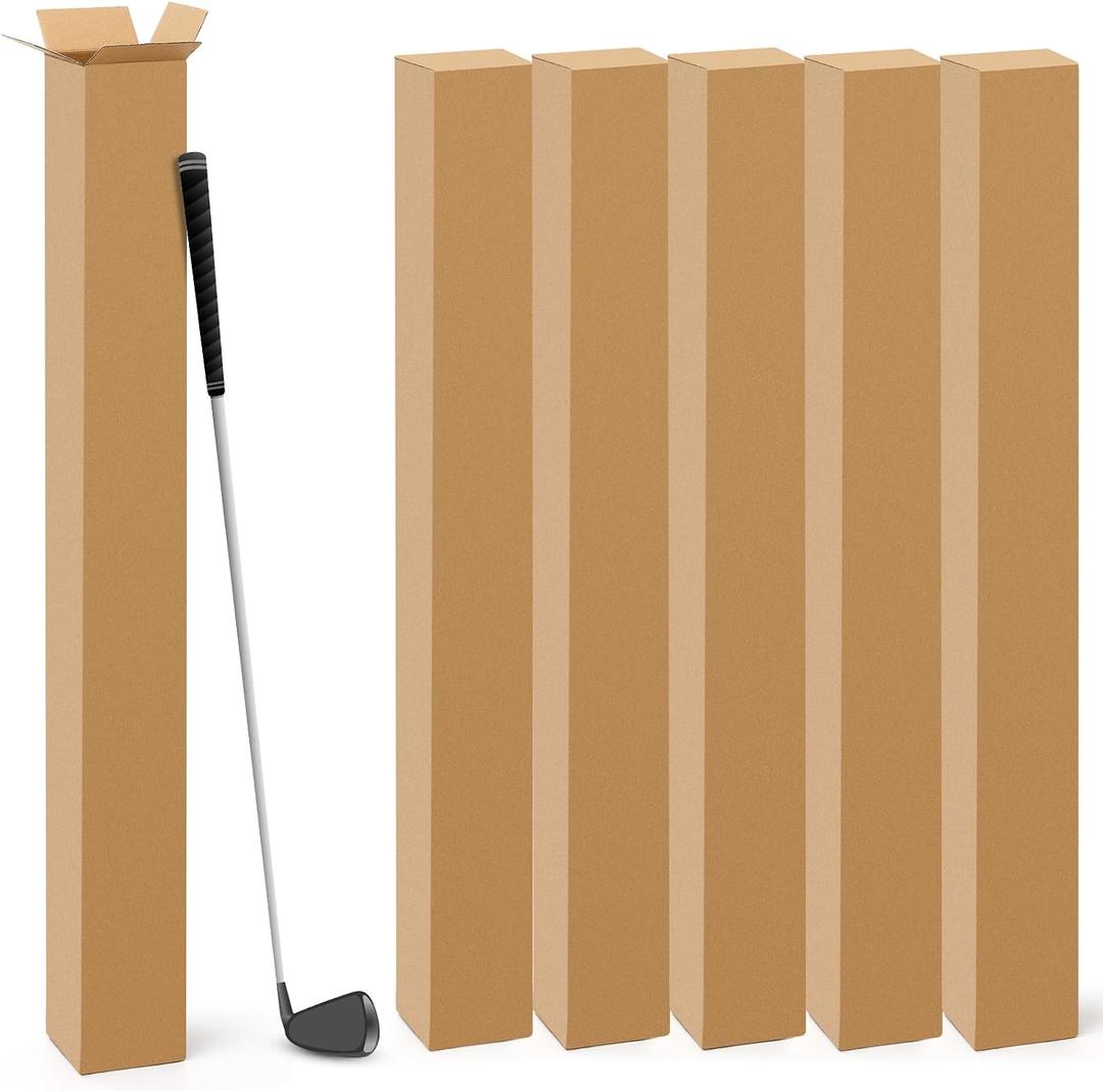Qilery 5 Pcs 4 x 4 x 48 Inch Golf Club Shipping Boxes 4L x 4W x 48H Tall Corrugated Boxes Cardboard Long Golf Storage Box for Shipping, Packaging, Moving, Mailing, Home or Business