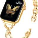 MOFREE Slim Metal Band Compatible with Apple Watch Bands for Women 38mm/40mm/41mm/42mm (Series 11/10), Thin Bracelet Strap Band for iWatch SE/9/8/7/6/5/4/3/2/1, Lightweight Dressy Women Bands Gold