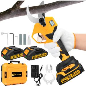 Electric Pruning Shears, 1.6" Upgraded Power Pruners Cordless with 2x2.0Ah Battery, LCD Screen Brushless Professional Gardening Tree Branch Cutter Scissors with 3 Pairs SK5 Blade & Whetstone