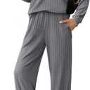 Ekouaer Lounge Sets for Women Comfy Ribbed Knit Pajamas Fall Long Sleeve Sleepwear 2 Piece Casual Loungewear, XL (Grey)