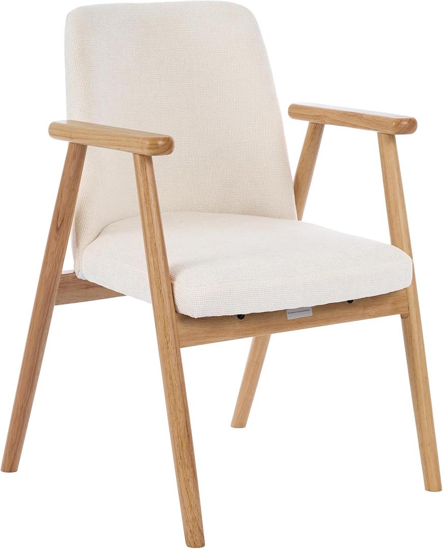 Accent Chair, Mid Century Modern Armchair, Comfy Reading Chair with Soft Seat & Solid Wood Legs for Living Room, Office, Bedroom, Vanity (White)
