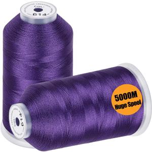 New Brothread - 2 Huge Spools 5000M Each Polyester Embroidery Machine Thread 40WT for Commercial and Domestic Machines - Purple