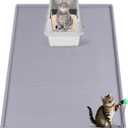 Large Cat Litter Mat with Toy Ball, 34'' x 22'' Silicone Cat Litter Trapping Mat for Scatter Control, Soft on Kitty Paws, Easy to Clean (Light Grey)